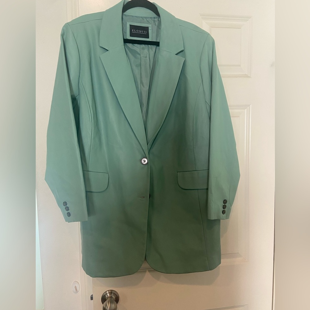 Eloquii Mint Green Faux Leather Blazer